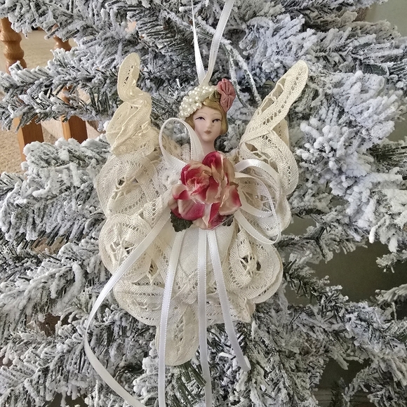 Vintage Lace Angel Christmas Ornament – Elegant Holiday Décor - Picture 2 of 8
